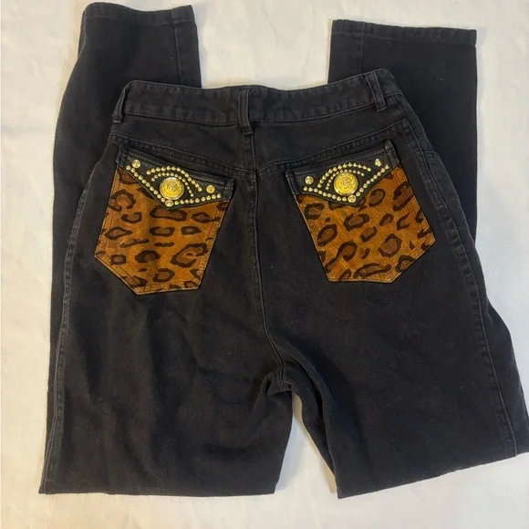 Unique High Waist True Vintage Leopard Gold Chic Pants Xr Jeans - Picture 12 of 13